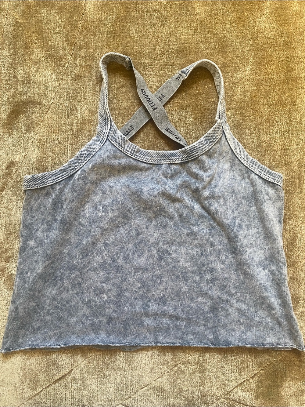 Washed Gray Cross-Back Crop Tank Top